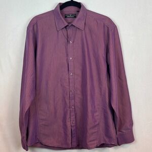 Provogue Mens Purple Striped Heavyweight Button‎ Front Dress Shirt Large Party
